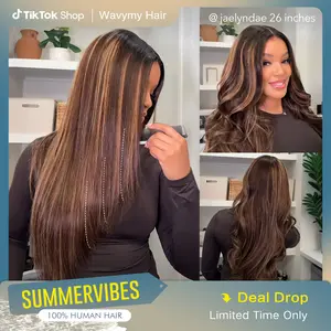 [Exclusive Offer] Wavymy Layered Cut Balayage Highlight Wear Go Glueless 7x5 Lace Pre-Bleached Straight Wigs Pre-pluck 180% Density Human Hair Wigs