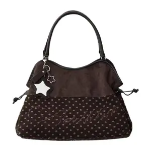 Korean Retro Leopard Print Tote Bag Women Patchwork Large Capacity Shoulder Bag Ladies Hot Girl Y2K Harajuku Sweet Underarm Bags