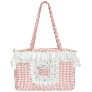 Women Cute Floral Quilted Tote Bags Zipper Shoulder Bag, Large Tote for Gym, Beach, Diaper, Travel