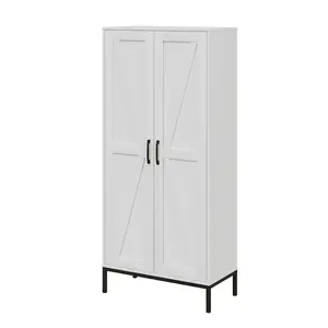 68"Space-Saving Kitchen Pantry Storage Cabinet with 2 Doors and 3 Adjustable Shelves,Freestanding Cupboard for Dining Room, Living Room, Laundry,Modern Furniture Organization Organizer Aesthetic Minimal White