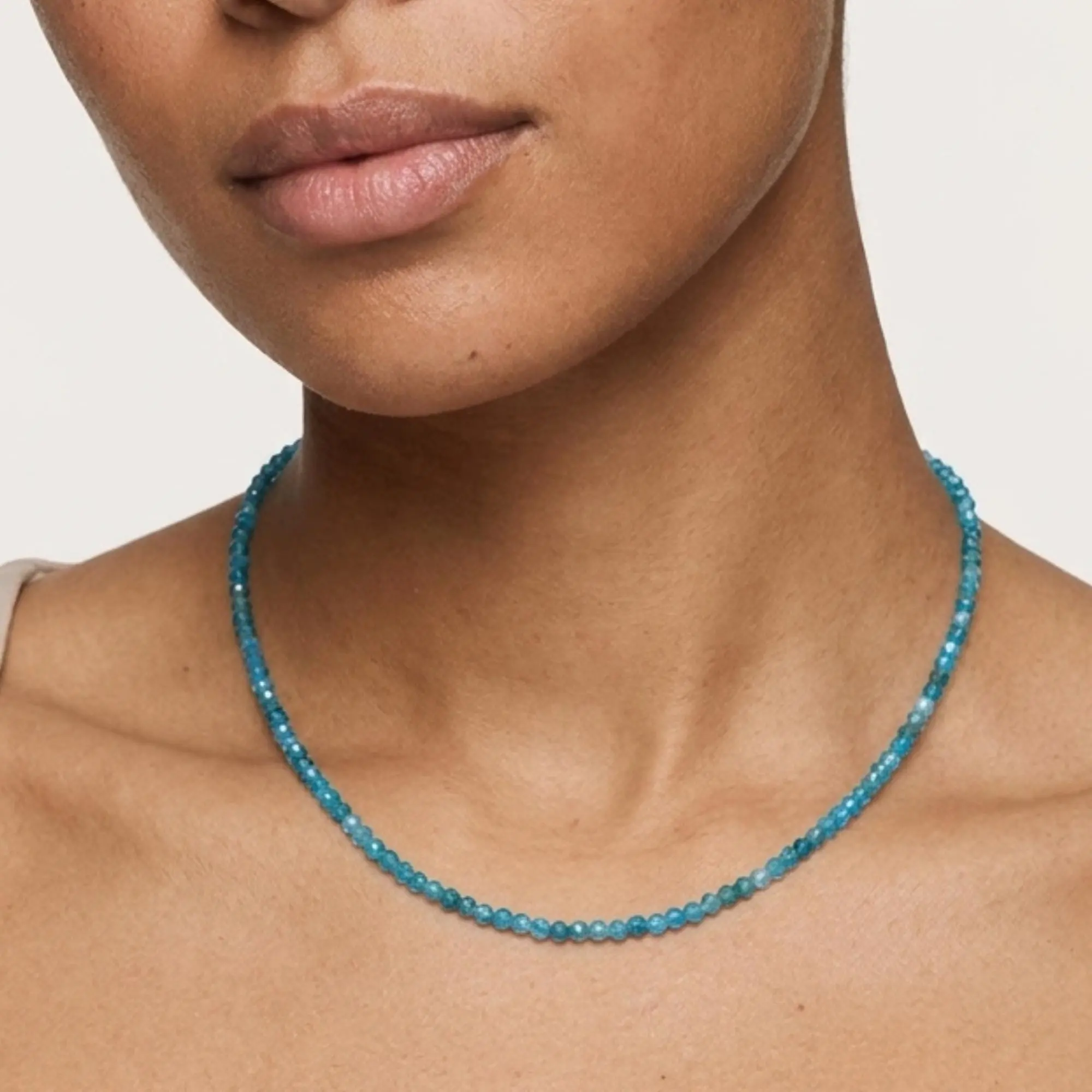 Dainty Faceted Blue Apatite Gemstone Necklace (3mm Beads)