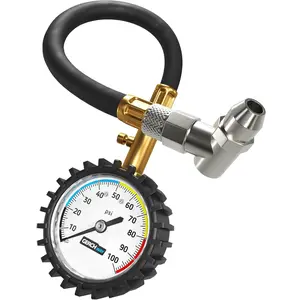 Tire Pressure Gauge 100 PSI - Large Dial Numbers & 45 °   Angle Chuck, Accurate Air Pressure Gauge for Tires