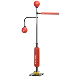 SAVEYOUR Boxing Bag Stand, 4'7"-6'8" Adjustable Boxing Equipment with Speed Bag, 360° Reflex Bar, 12 Suction Cups & Shock-Absorbing System, Ultra-Sturdy Red