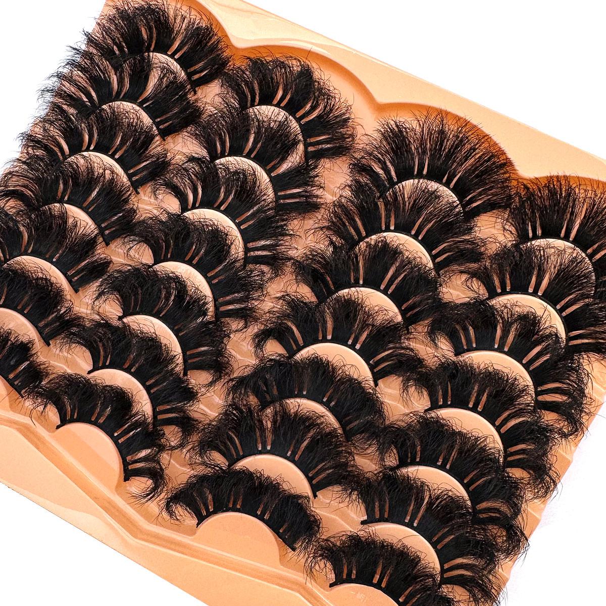 UMIRYAO 14 Pairs Thick, Elegant D-Curl Fluffy Faux Mink Eyelashes, 3D Natural Looking Soft Wispy Russian Curl Dramatic Messy Mink Lashes, Full Strip Lashes Extension For Beauty Makeup, Reusable For Daily And Party, Great Gift