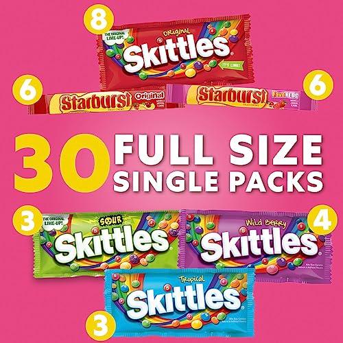 SKITTLES & STARBURST Assorted Candy Variety Pack for Holidays, Candy Assortment, Party Favors, 62.79 oz (30 Count) Bulk Box