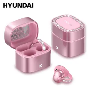 HYUNDAI C05 Fashion Clip-On Wireless Headphones with Bluetooth 6.0, OWS Open-Ear Air Conduction, Luxury Pink Diamond Jewelry Design, Lightweight & Comfortable Fit, Stylish Earbuds for Women & Girls, Ideal Gift, Compatible with Android & iOS