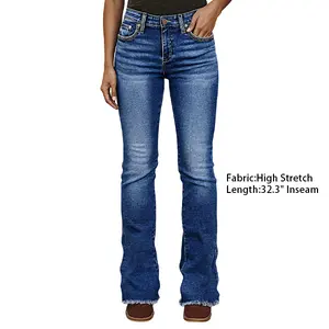 Flamingals Wash Raw Hem V Cut Pocket Mid Rise Bootcut Jeans Womenswear Trend Denim Bottom