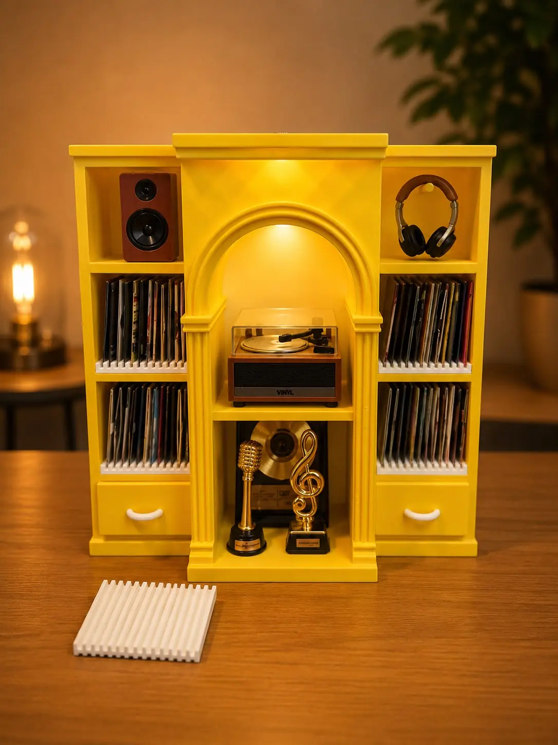 Yellow Mini Vinyl Shelf with 4 Slots (Items not Included)