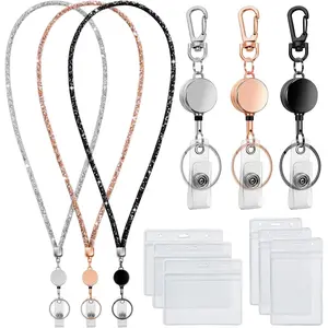 Lanyards for ID Badges 9 in 3 Set Bling Badge Lanyard with ID Badge Holder Retractable Rhinestone Teacher Lanyard Retractable  Sparkly Cruise Ship Lanyards for Women