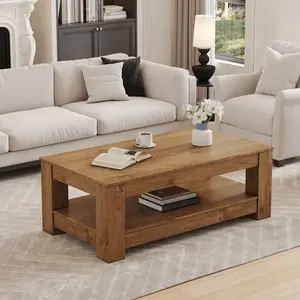 43.3" Wood Coffee Table, Modern and Practical Rectangular Center Table, Double Layered Coffee Table Made of MDF Material, Suitable for Living Room, Bedroom and Office