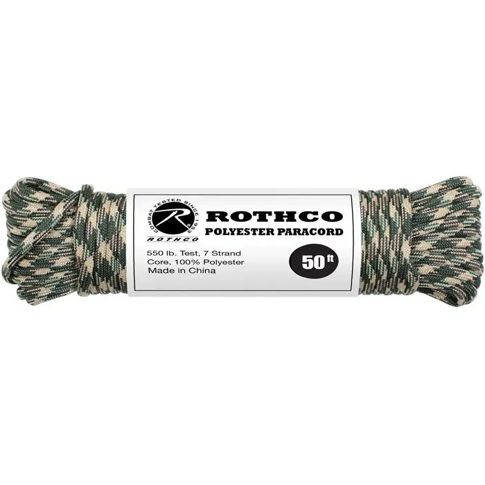 550lb Heavy Duty Parachute Cord, Woodland Camouflage Polyester Multifunction Outdoor Rope, 50 ft Tested Tool Rope