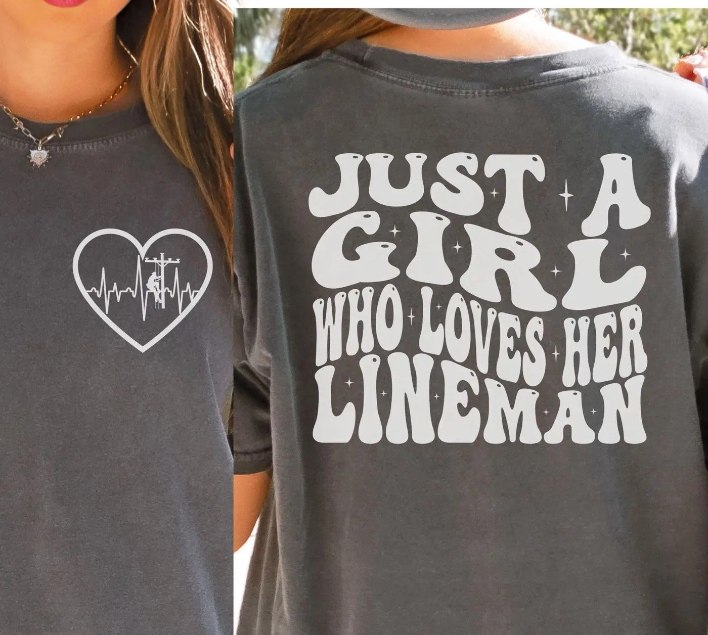 Lineman Girlfriend T-Shirt, Line Girlfriend T-Shirt Comfort Colors, Journeyman Lineman Fiancee Gift, Just a Girl Who Loves Her Lineman T T-Shirt