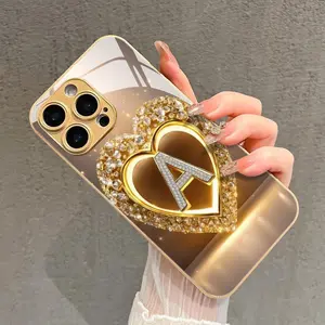 Gorgeous Gold Diamond Letter A Pattern Glass Phone Case for iPhone 17 Air 16 15 14 Plus 13 12 11, Trendy Fashionable High-End Protective Phone Cover