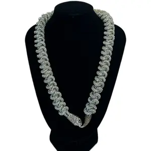 Crystal Snake Knot Necklace Handwoven Macrame Design with Rhinestone Rope Silver Snake Head and Tail Hook Connector