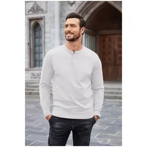 COOFANDY Men's Knit Henley Shirts Dress Long Sleeve Sweater Casual Collarless Quarter Button Pullover