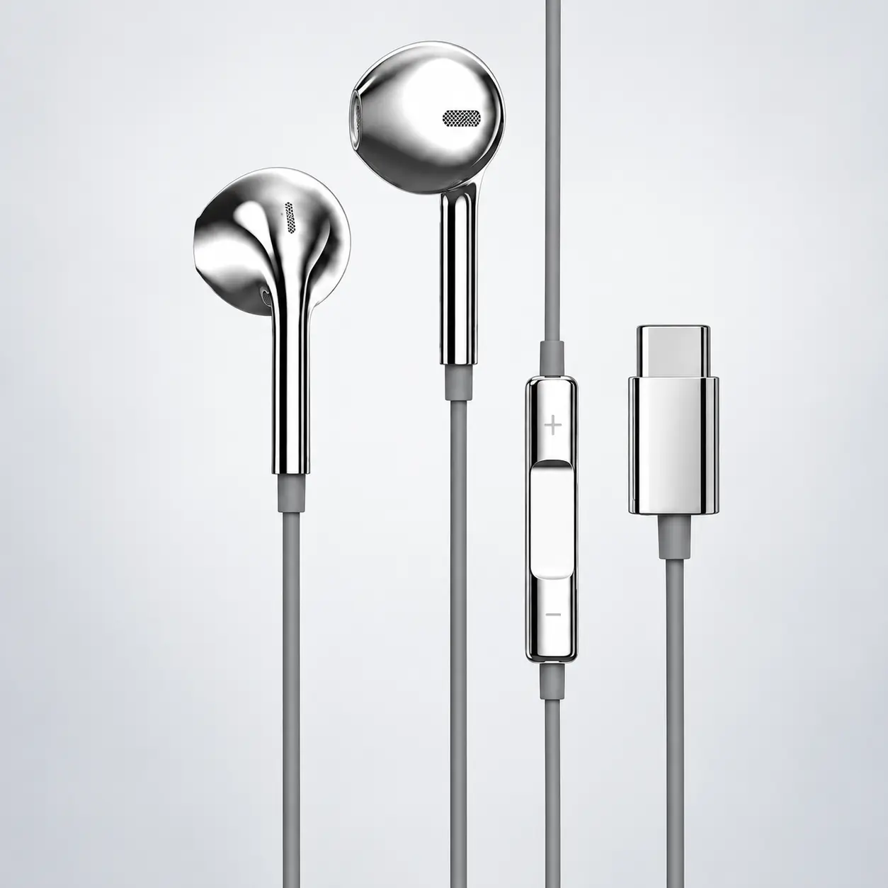 Silver Classic Plug and Play Wired Design Earbuds with Line Control, Silver Electroplated Gloss Retro Semi‑In‑Ear Earbuds for 3.5mm Type‑C & Lightning Option For Smartphone Calling Listening