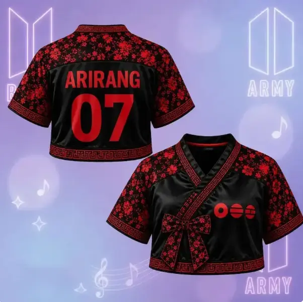 Hanbok Crop Top Jersey, Arirang World Tour 2026 Jersey, Floral Concert Shirt, Hanbok V-Neck Fan Outfit, Kpop Inspired Gift