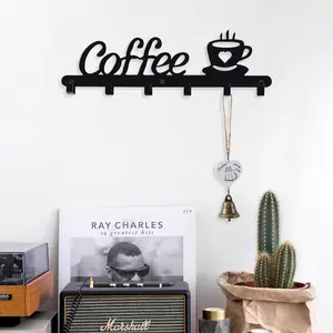 Stylish coffee mug mug organizer Metal wall mount with 5 hooks - durable space-saving decorative organizer for home and office, Utility Hooks