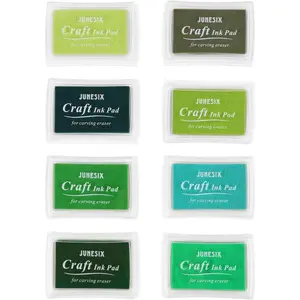 8 Different Shades of Green Ink Pads, Washable Green Stamp Pad for Rubber Stamps, Plastic Packaging Prevents Ink Evaporation, Pet Safe Ink Pad