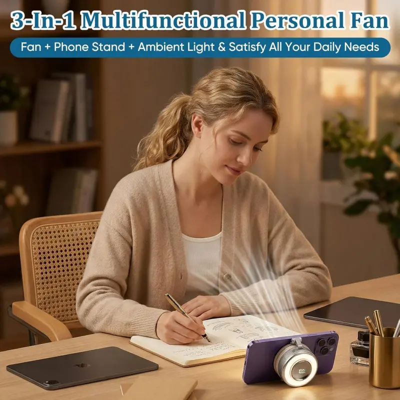 Multifunctional Magnetic Selfie Light Fan, 360 LED Selfie Ring Light with Mirror and Stand, Portable Lighting for Indoor and Outdoor Use, Ideal for Party Makeup, Selfie Photography and Video Recording.