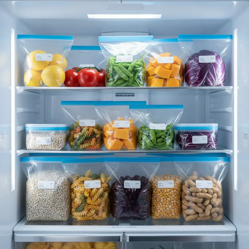 (45PCS Multi-Size) 2026 New Reusable Resealable Vacuum Zipper Pouches - Leak-Proof, Airtight, Waterproof Food Preservation Bags for Home Kitchen Storage & Vegetable Organization, Containers, 3 Size