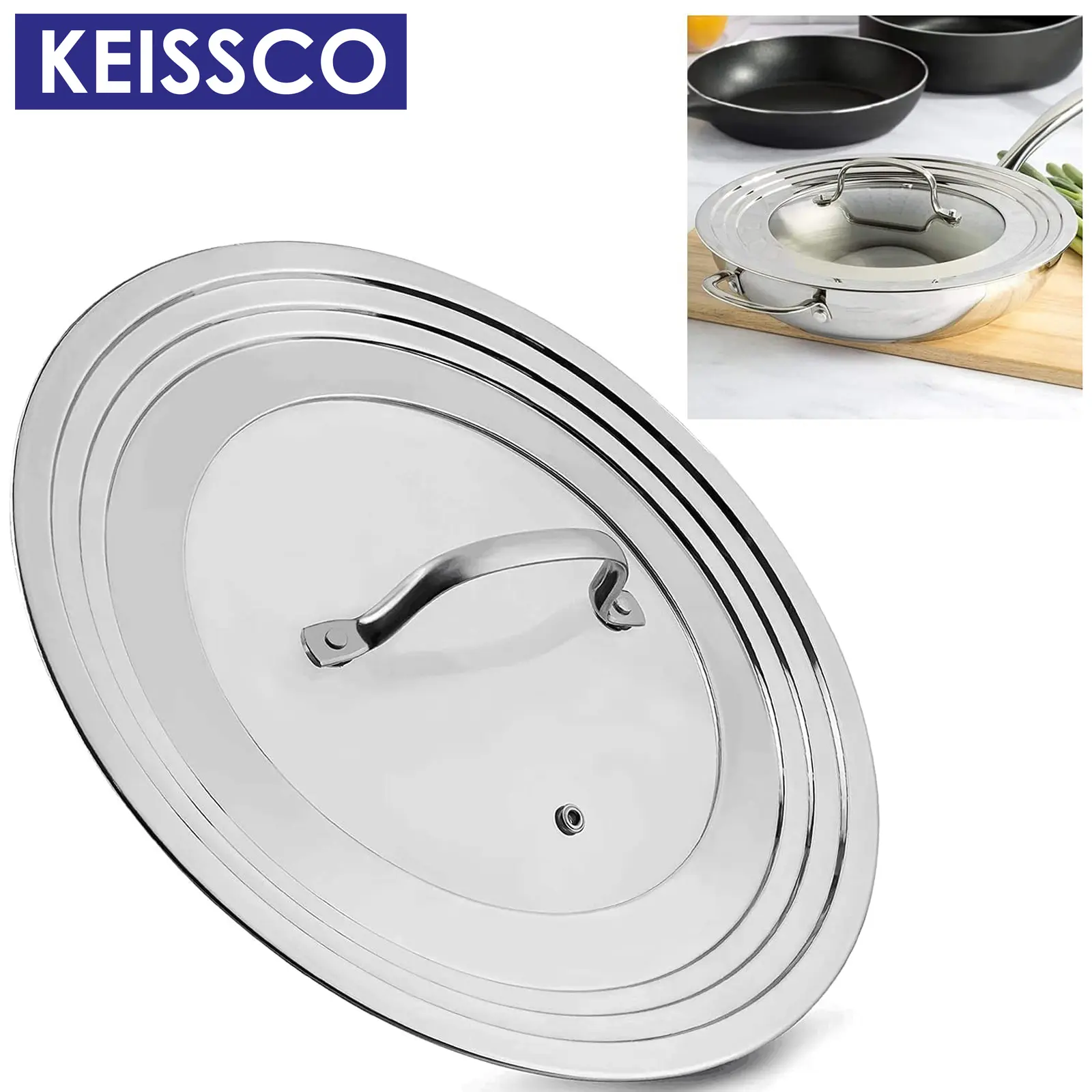 Stainless Steel Universal Lid for Pots, Pans and Skillets - Fits 7" to 12" Pot and Pans - Tempered Glass with Stainless Steel Rim Replacement Frying Pan Cover and Cast Iron Skillet Lid