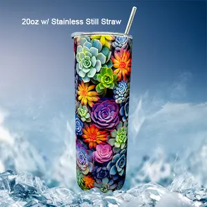 20oz Succulent Design Stainless Steel Tumbler with Lid and Straw - Portable Drinkware Flasks