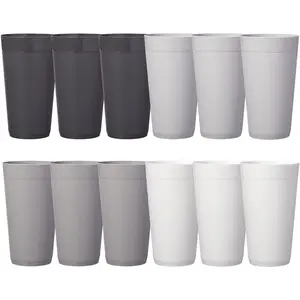 Newport 20 ounce Unbreakable Plastic Stackable Water Tumblers in Grey Stone | Set of 12 Drinking Cups | Reable, ,  the A, Top-rack Dishwasher and Microwave Safe