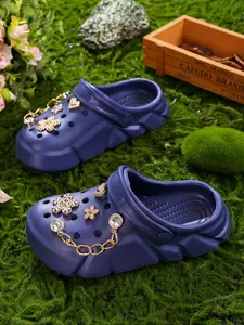 Girl's Fashionable Flower Decorated Clogs, Casual Breathable Waterproof EVA Garden Shoes for Beach, Comfortable Shoes for Daily Wear, Beach Slide Sandals, Waterproof Slippers