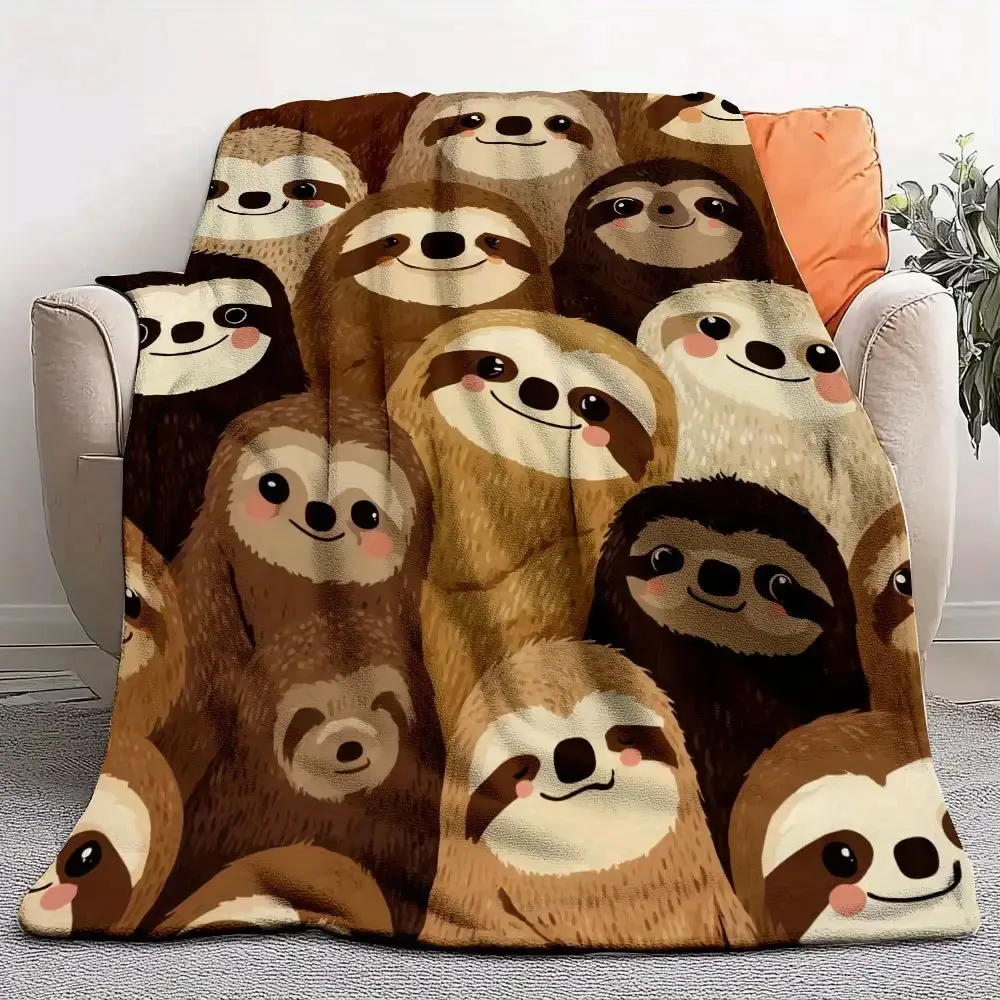 2D Printed Sloth Animal Plush Blanket - Lightweight Cozy Blanket, Soft All-Season Textured Home Decor for Beds, Sofas