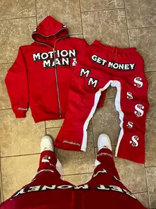 Motion Man Red flared sweatpants and full zip up jacket front and back in Premium Cotton - Retro Style for All Seasons