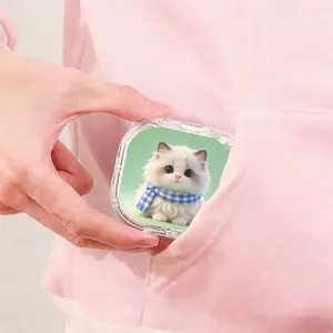 Blue White Plaid Scarf Ragdoll Cat Printed Retainer Box, Simple Cute Denture Box, Portable Orthodontic Retainer Storage Box, Dustproof Compression Resistant Invisible Braces Box