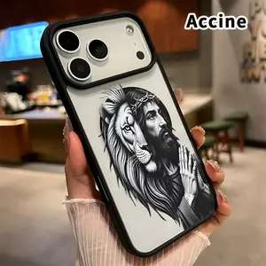 Magnetic Phone case for iPhone 17 16  Pro Max Plus 15 14 13 12 11 Air E Lion Jesus Fusion Pattern Non-Yellowing Shockproof Soft Silicone Transparent Acrylic Cover Supports Wireless Charging