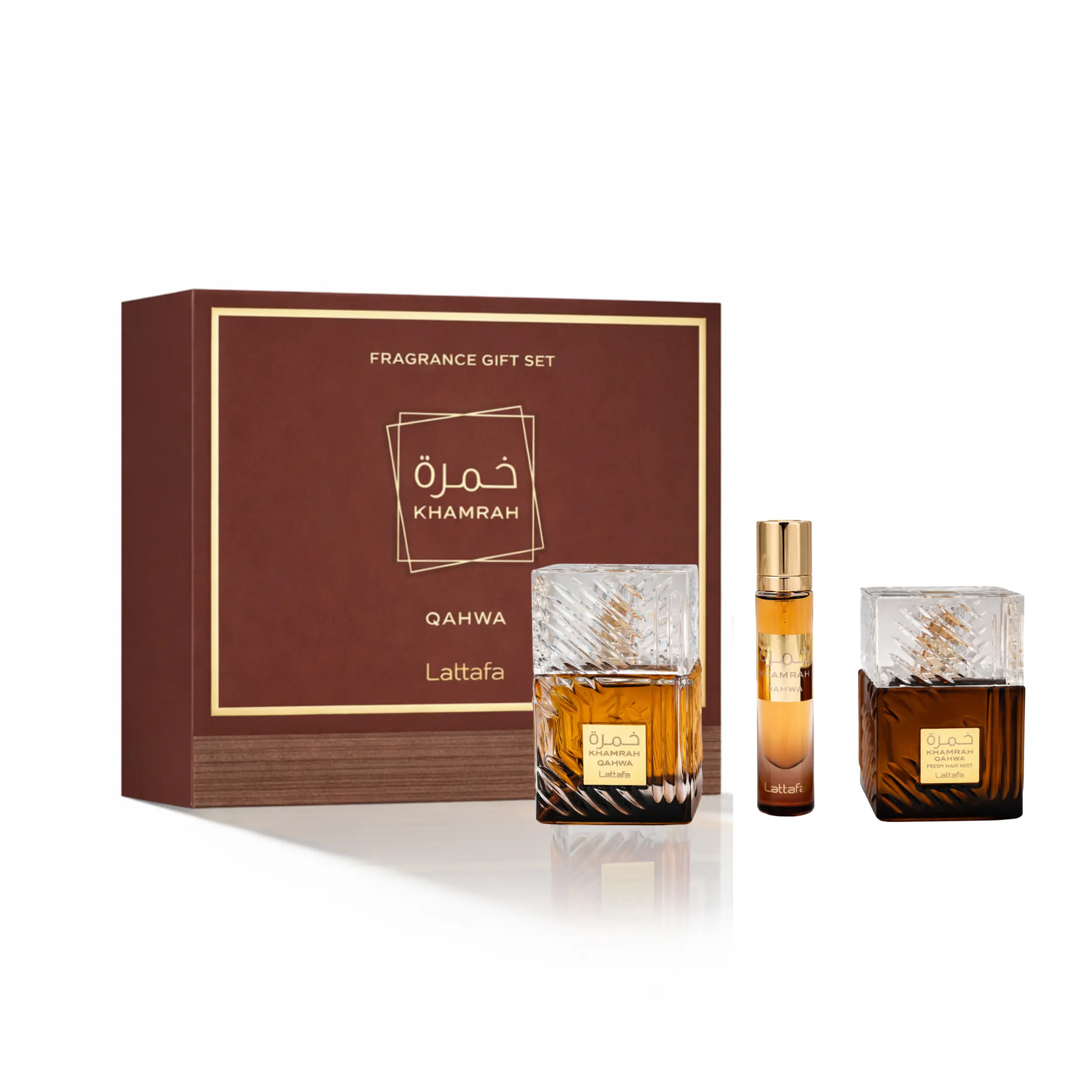 LATTAFA KHAMRAH QAHWA 3PC GIFT SET(EDP 3.4FL.OZ | 100ML, EDP 0.4FL.OZ | 12ML, HAIR MIST 1.6FL.OZ | 5ML) LATTAFA KHAMRAH QAHWA 3PC GIFT SET(EDP 3.4FL.OZ | 100ML, EDP 0.4FL.OZ | 12ML, HAIR MIST 1.6FL.OZ | 5ML)