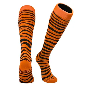 Mk Socks Tiger, Zebra, Cat Stripes Long Baseball, Football, Soccer Socks - Orange Black
