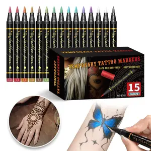 1 Box 15 Color Nail Art Pens, Easy Tattoo Graffiti Pen, Temporary Tattoo Pen, Beginner Skin Painting Body Graffiti, Erasable Drawing Markers, Set