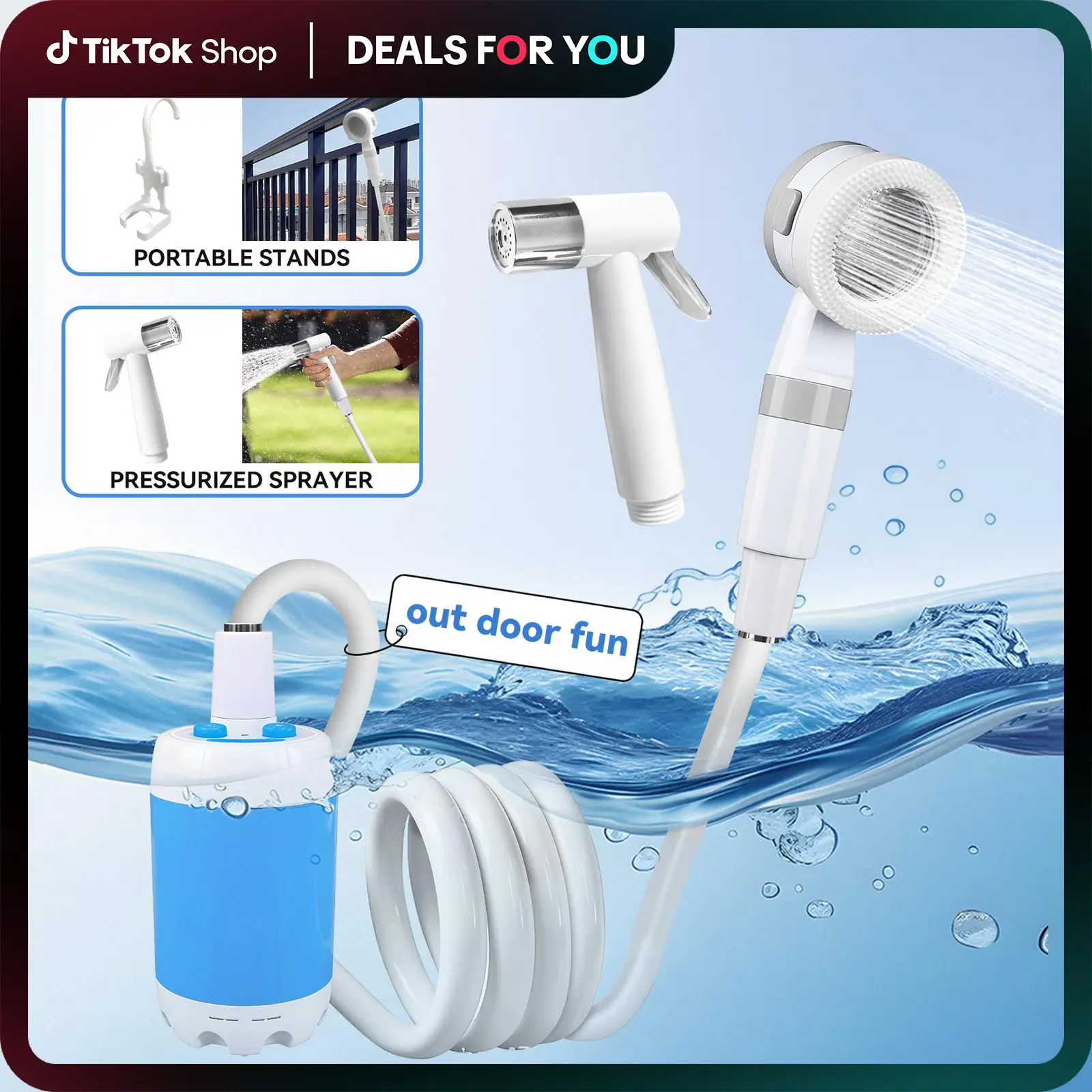 Outdoor Shower, Compact Handheld 4000mAh Rechargeable Gentle Shower Stream, Portable Shower for Camping, Outdoor Electric Shower Rechargeable Pump, Po