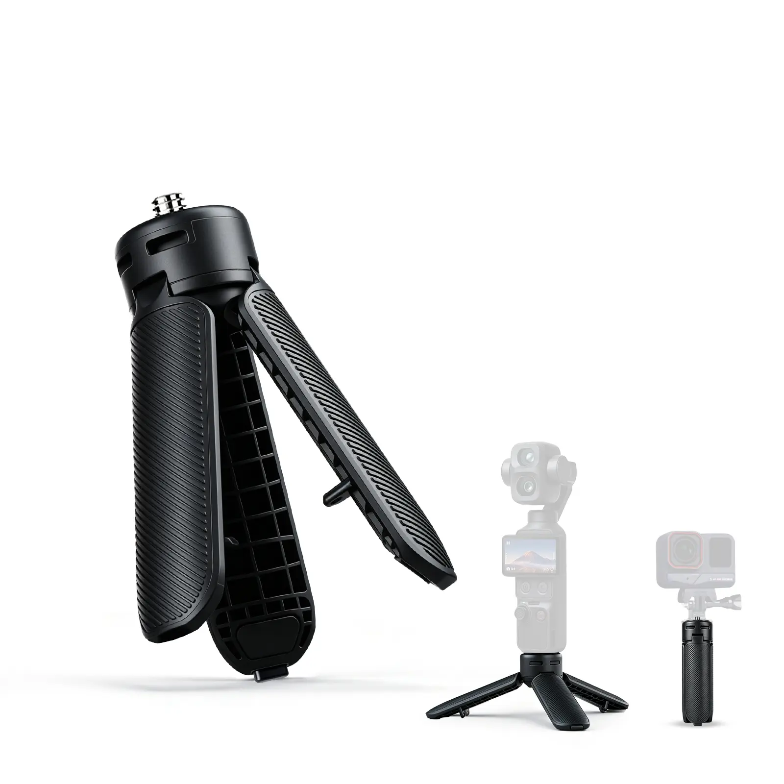 XILETU Auto Open Leg Mini Tripod for DJI Osmo Pocket 3, ABS Plastic Vlog Grip Handle, 1/4" Thread Mount Desktop Stand for Action Camera, Insta360 X5 & Phone