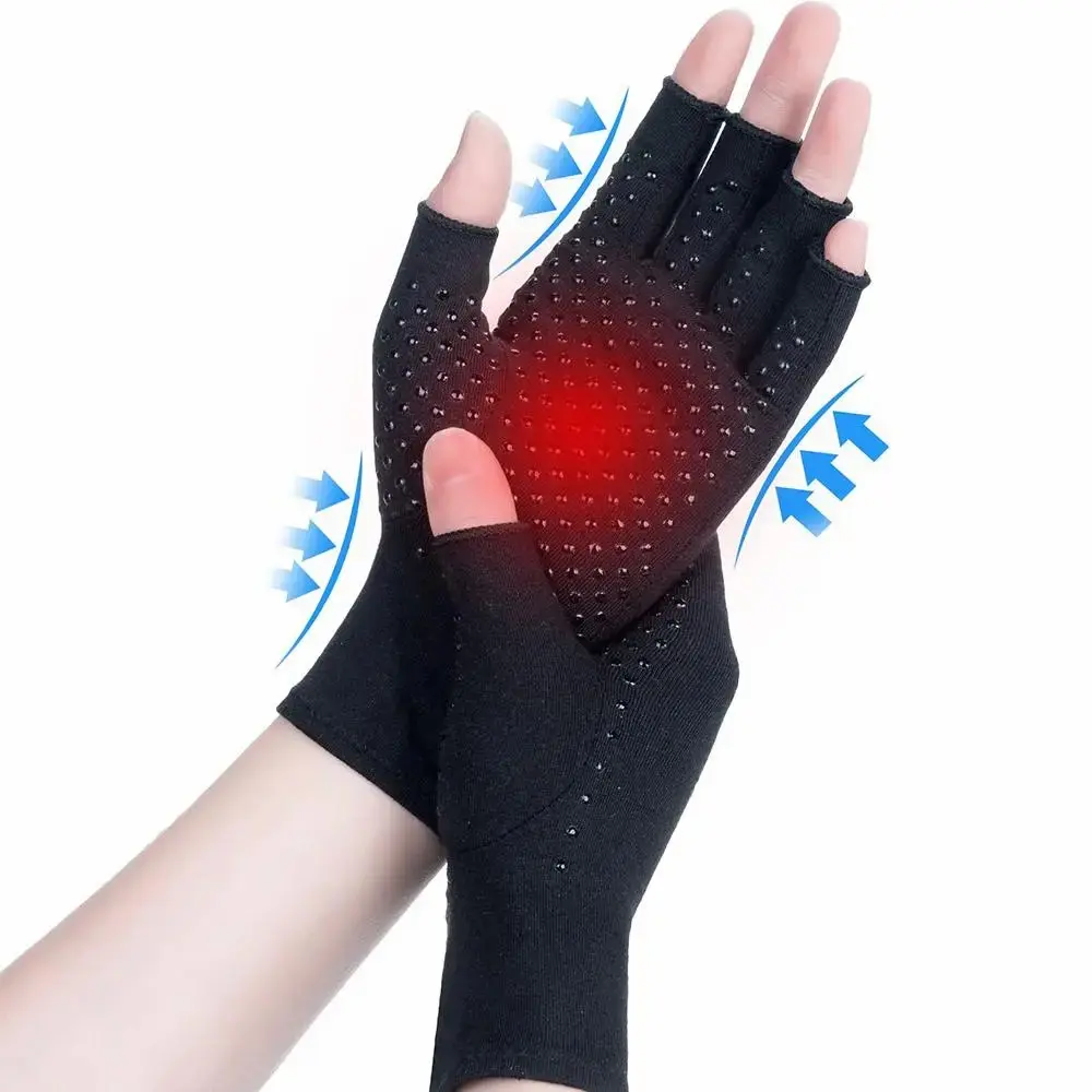 Copper Infused Arthritis Compression Gloves for Women Men, Fingerless Hand Support Gloves with Non-Slip Grip, Mild Compression for Carpal Tunnel, Joint Discomfort Relief, Daily Work Typing Cycling Household Use