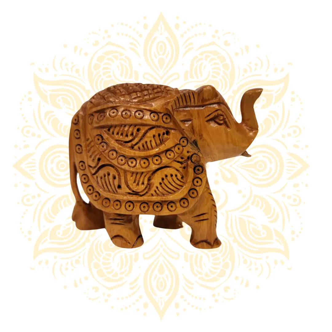 Hand Carved Wooden Elephant | Assorted Traditional Indian Elephant Figurine