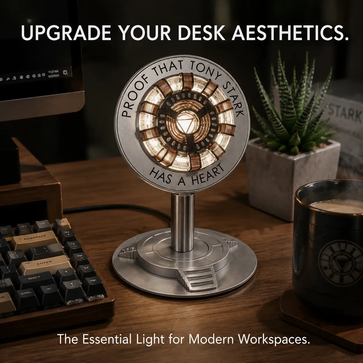 Minimal Wood Desk Lamp, Core RGB Light, Dimmable Cool Blue & Warm Yellow, Rechargeable Office Novelty Lighting Fixture