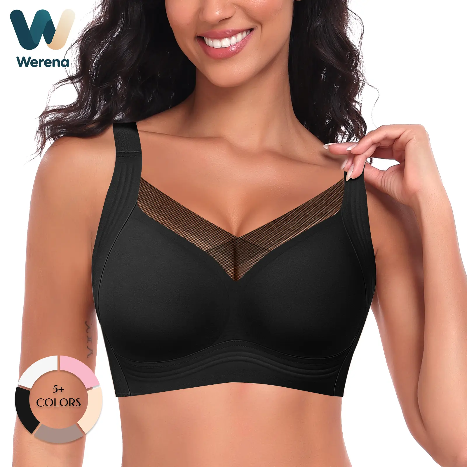 Werena Women Seamless Wireless Jelly Bras Push up Mesh Crossover Bra Plus Size Fit Removable Pads Everyday Commute Wear