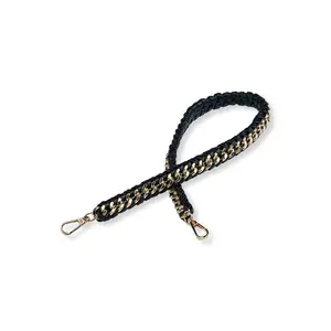 Black Vegan Leather Gold Chain Strap