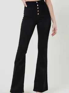 [P1670] High Waisted Rosé All Day Button Up Flare Jeans