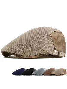 Unisex Mesh Cap Breathable Summer Newsboy Hat Adjustable Beret Ivy Cap Irish Cabbie Driving Hunting Hats
