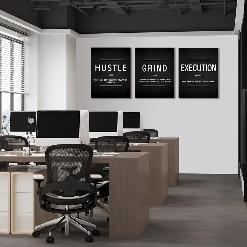 KAWAHONE Canvas Painting Wall Art, Grind Hustle Execution Motivational Wall Art Decoration Posters Prints for Living Room Bedroom, Office Decor, Gallery-Wrapped Canvas Art Set Framed Ready to Hang