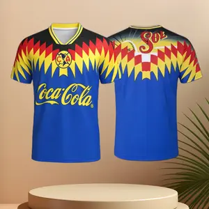 95 96 Mexico LIGA MX Club America Away Blue Short Sleeve Soccer Jersey Fans Version Breathable