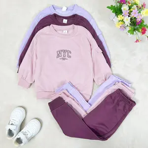 Ready Stock 4-7Y Toddler Girls' 2-Piece Casual Outfit Purple "NYC" Graphic Sweatshirt + Joggers 12509073