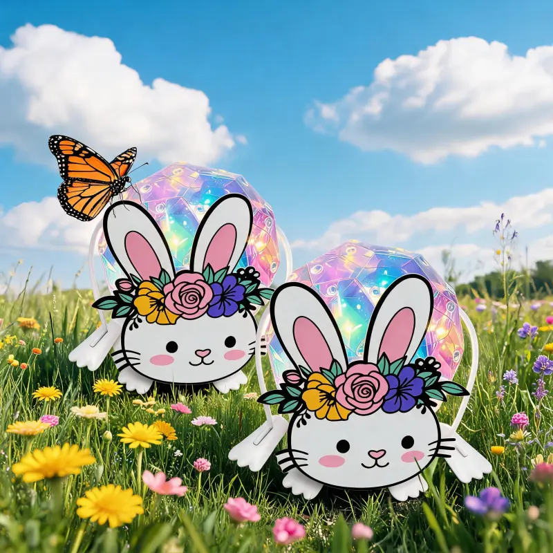 Easter Cute Rabbit Solar Crystal Globe Light, Iridescent Multicolor Glow Floral Bunny LED Light, Waterproof Solar Powered Decor Light for Patio Lawn Garden Spring Decor