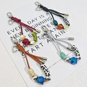 Vintage Cow Print Beaded Bag Charm, Colorful Resin Bead Keychain with Heart Clasp, Perfect for Handbags & Backpacks